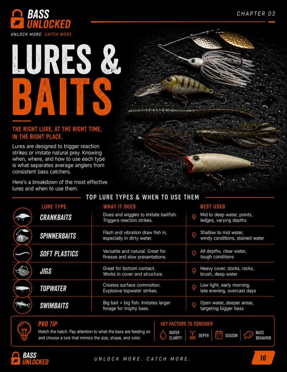 Sample page from the Bass Unlocked guide — Lures & Baits